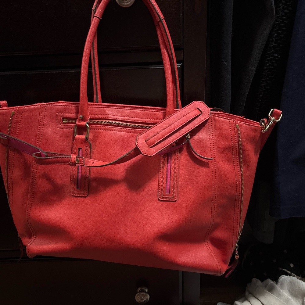 Stella & Dot Red Structured Leather Laptop Tote